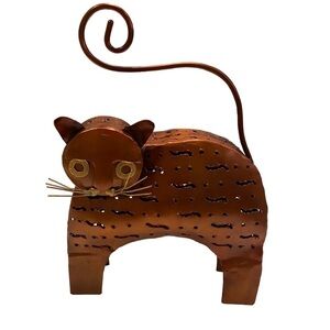 Rustic Metal Cat Art Votive Candle Tea Light Holder Display Halloween Garden